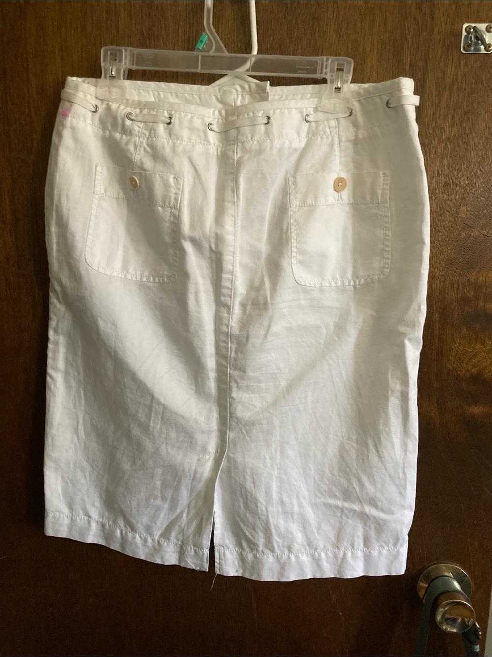 Talbots White Linen Pencil Skirt with Front Patch Pockets - Picture 2 of 5